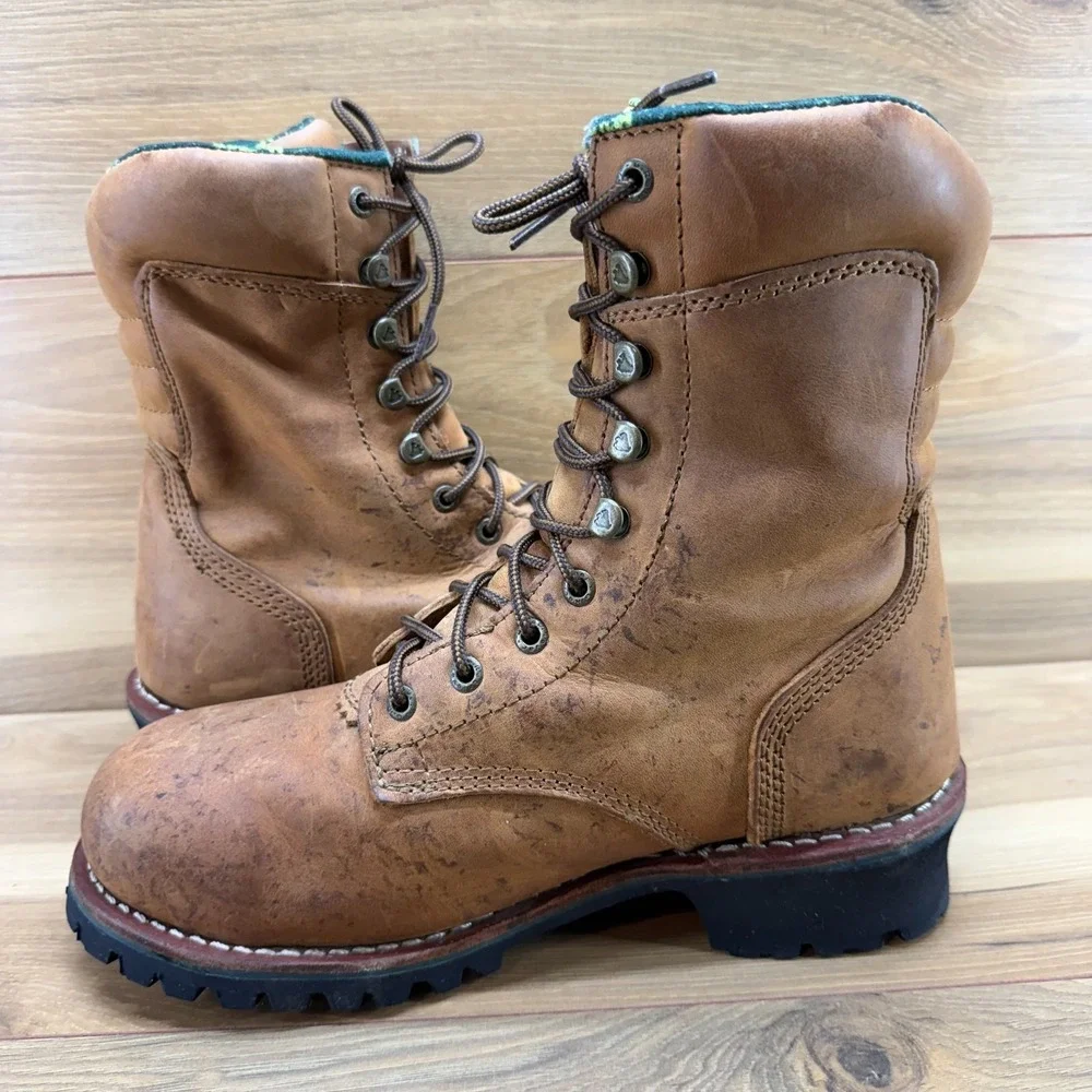 Golden Retriever Steel Toe Waterproof Work Boot Mens 9 D Logger Lug Sole Lace Up